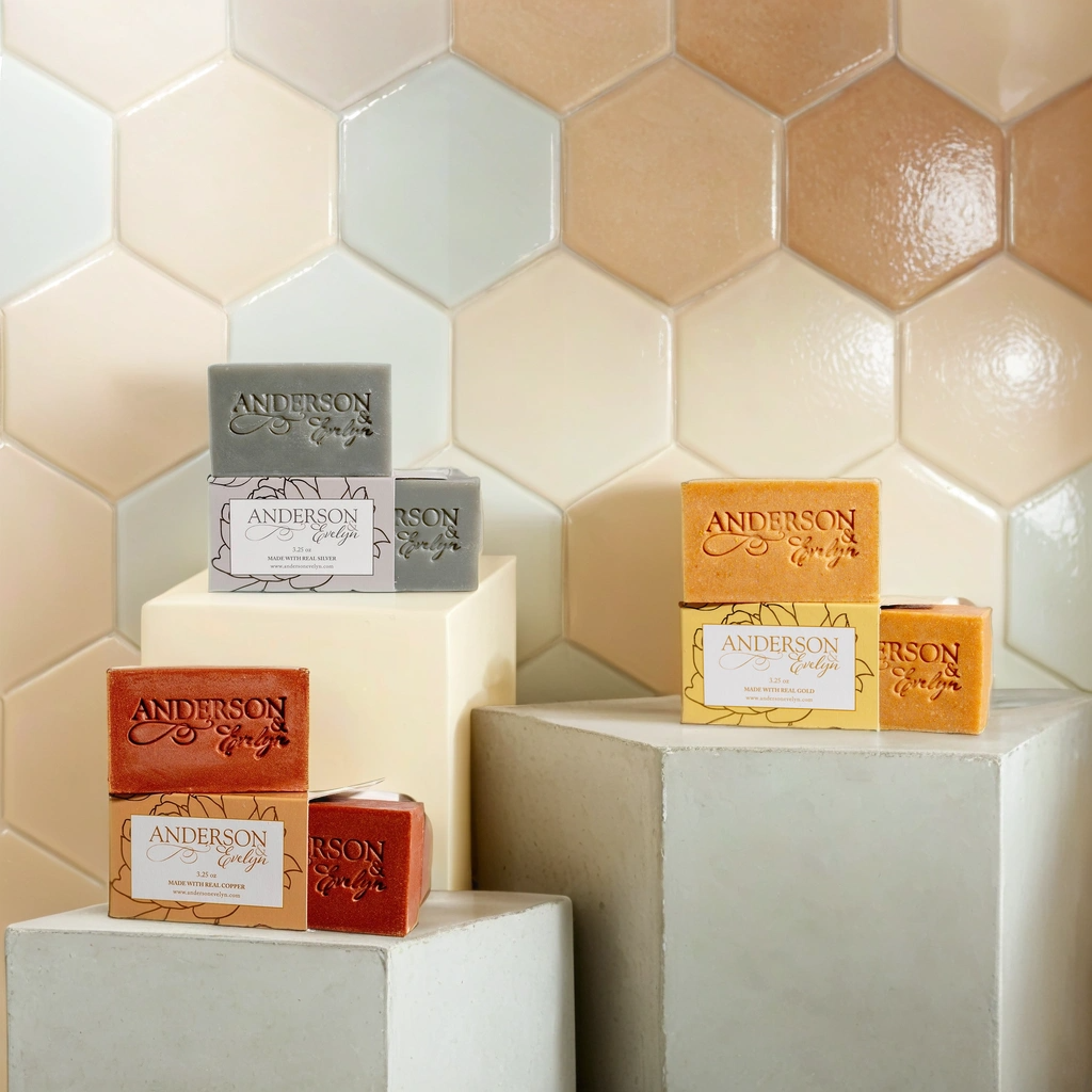 All-Natural bar soaps infused with copper, silver and gold ions.